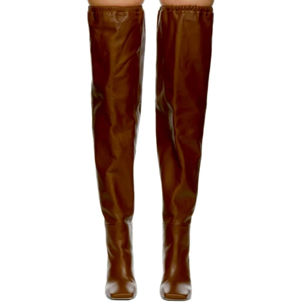Wandler Brown Leather ‘Anne’ Over The Knee Thigh High, Heeled Boots, Size 40